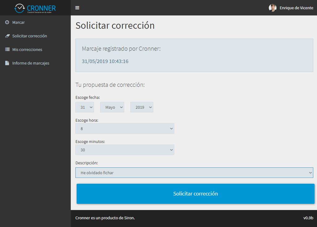 solicitud de correcion